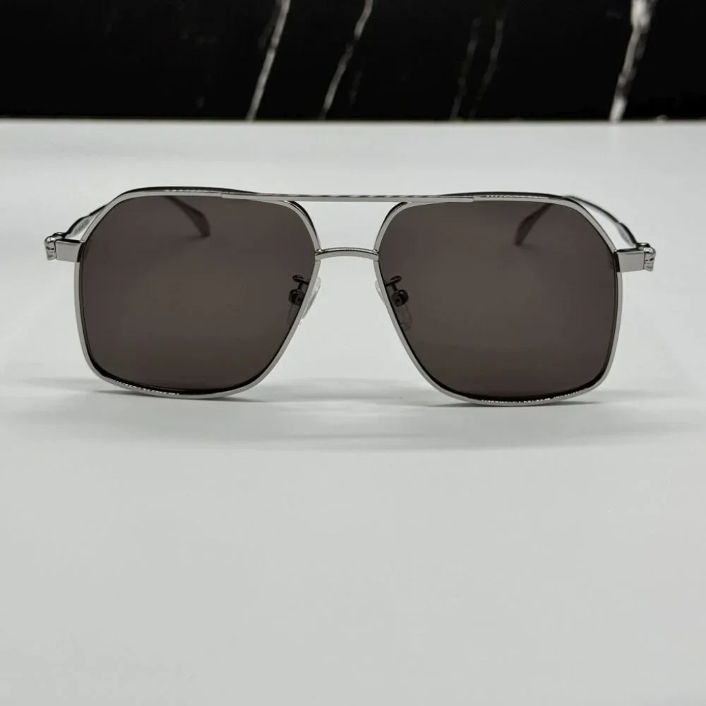 NEW AM0372S 001 ALEXANDER MCQUEEN BLACK PILOT MEN SUNGLASSES